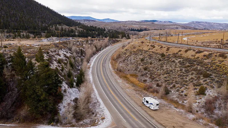 RV pulled over with open landscape