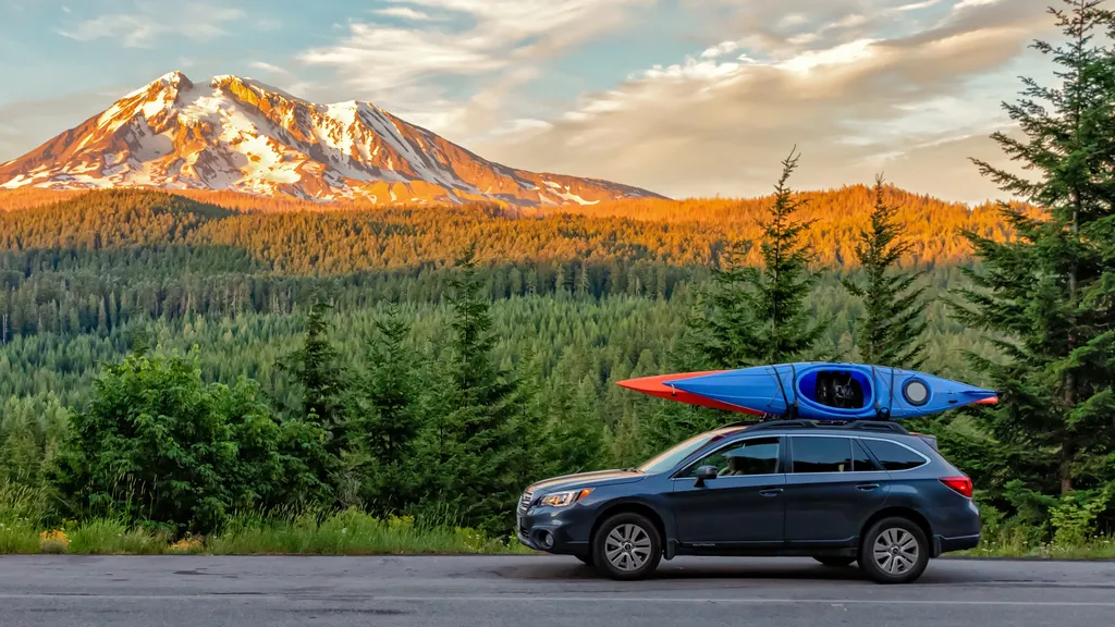 Going camping with mountains in the background